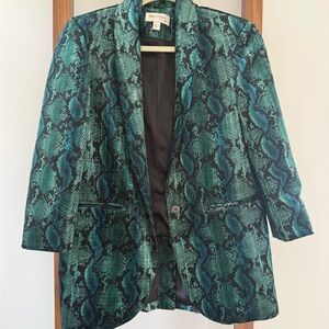 Chic Teal Snake Print Blazer